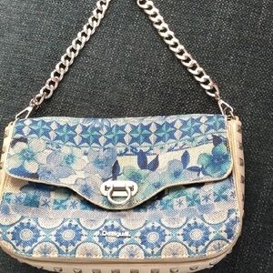 Rare Desigual Blue and Beige Patterned Shoulder Bag With Studs